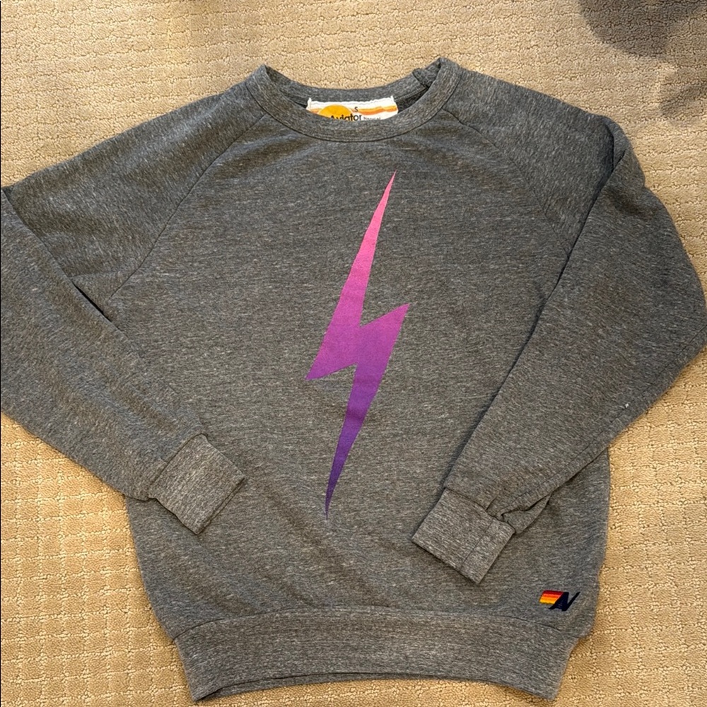 Aviator Nation Gray Sweatshirt with Purple Lightning Bolt